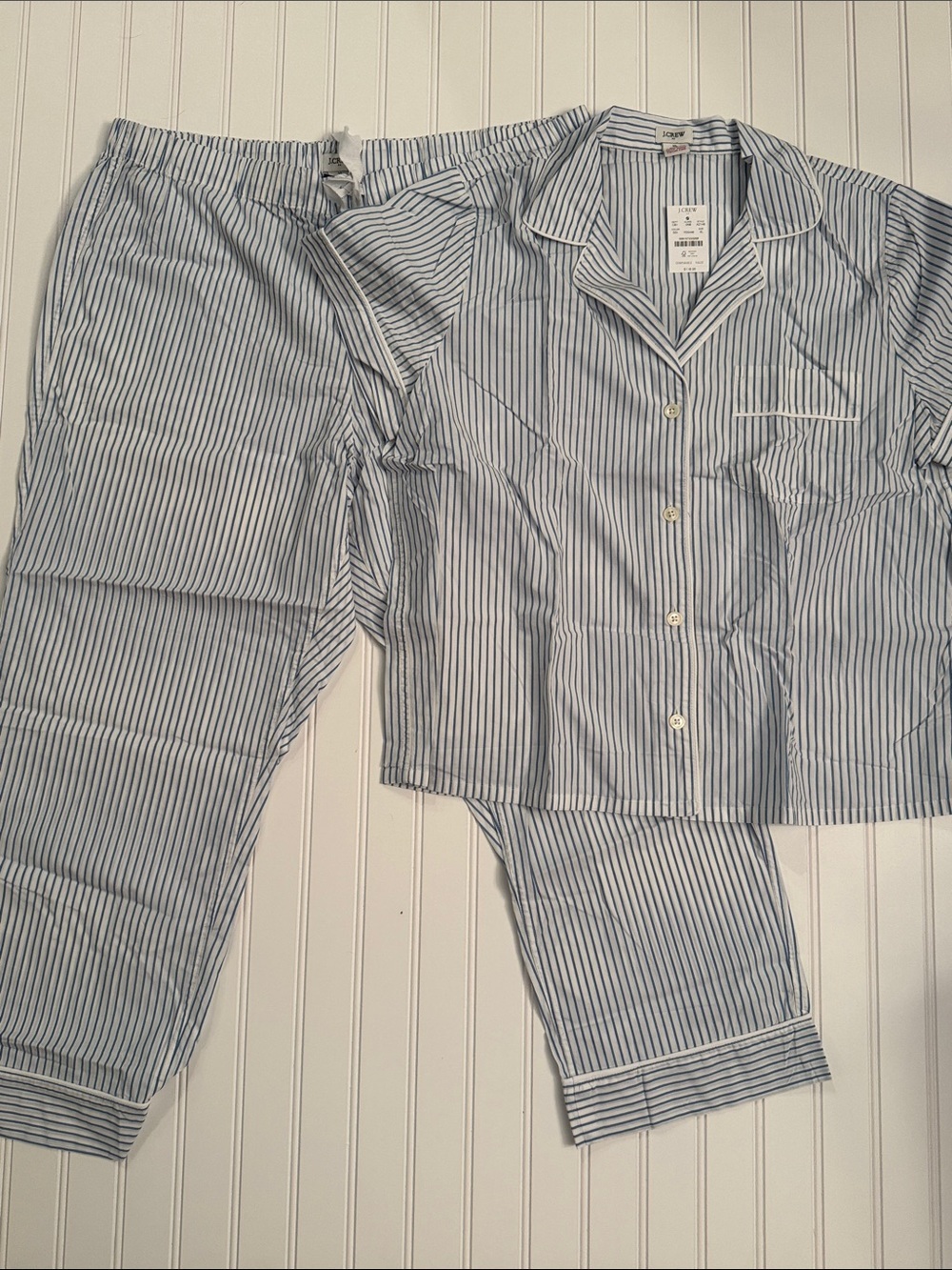 J.Crew Blue Stripe Cotton Pajama Set Women’s XL NWT Short Sleeve Pants
